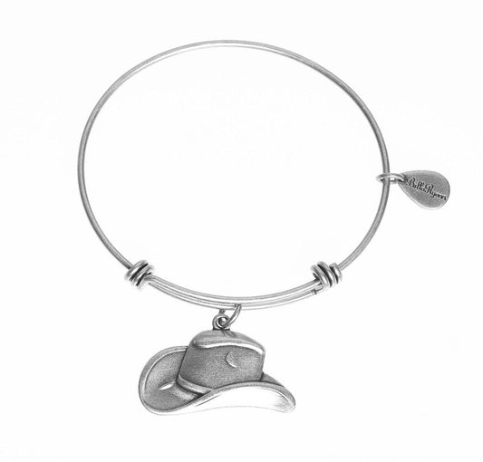 Cowgirl Hat Expandable Bangle Charm Bracelet in Silver