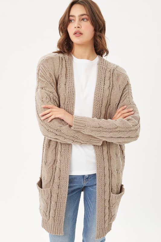 Cable Knit Open Front Sweater Cardigan
